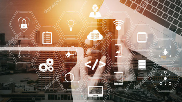 cyber security internet and networking concept.Businessman hand